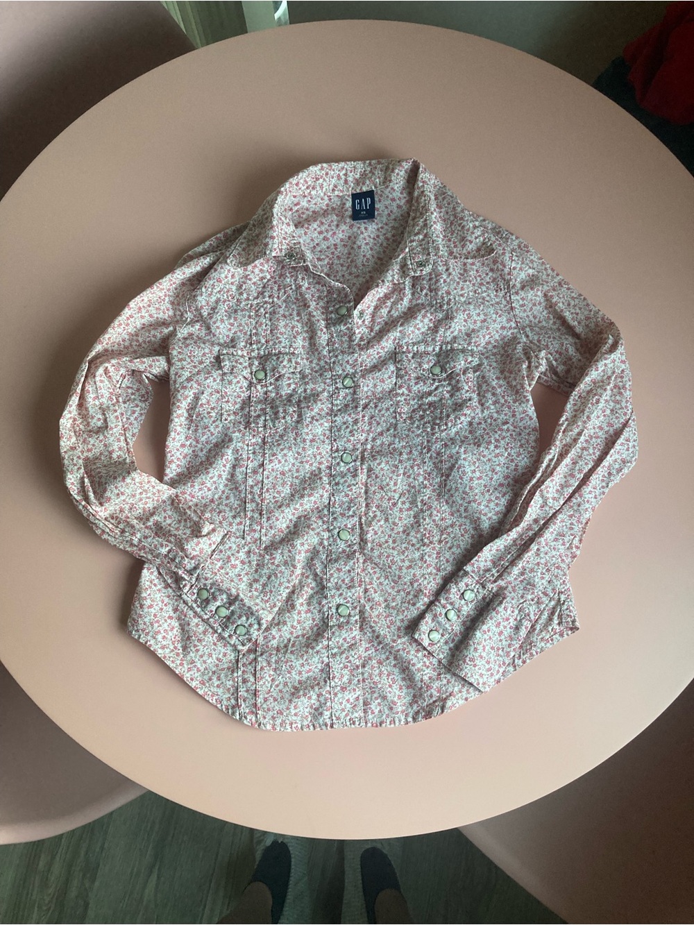 White & Pink Floral Button-Down Shirt